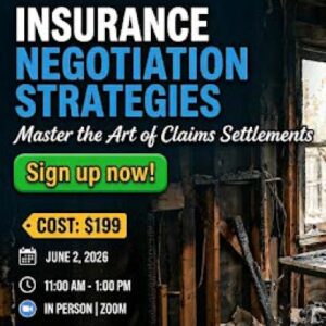 Promotional graphic for a 2-hour insurance negotiation strategies training teaching mirroring techniques, advanced negotiation methods inspired by federal agency training, and practical strategies to negotiate higher insurance claim settlements.